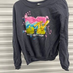 MTV Black Crewneck with Neon Pink Blue Yellow Logo